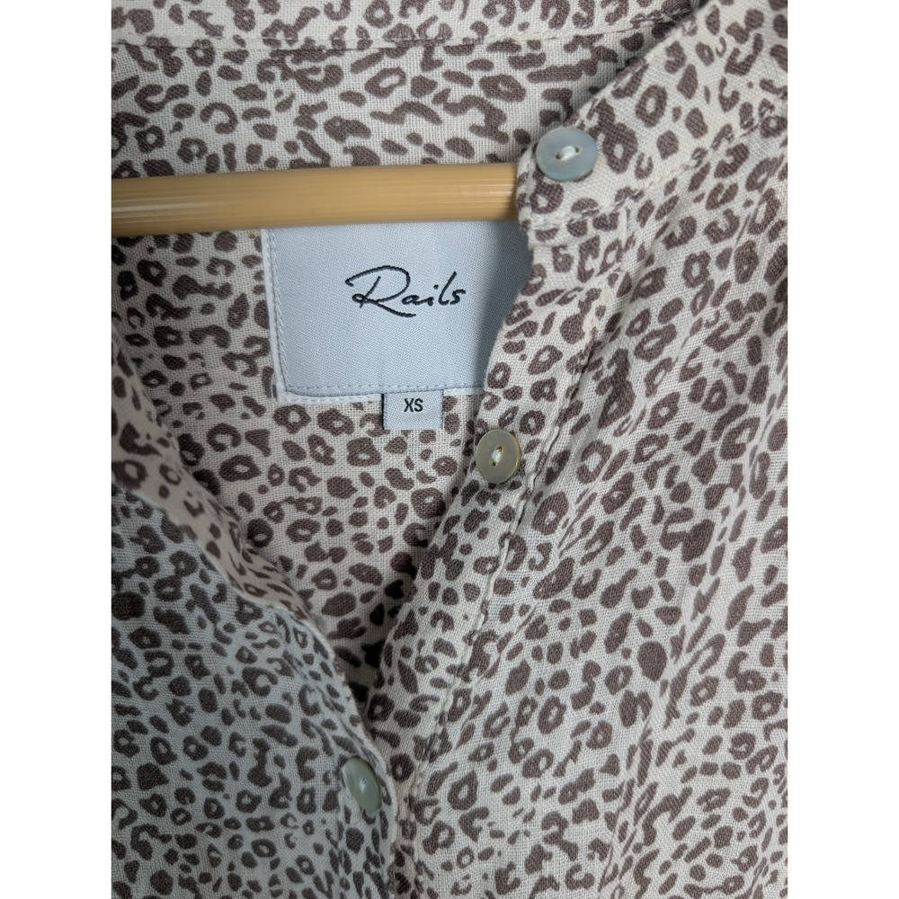 Rails Angelina Dress Sand Cheetah Linen Blend Smocked Waist Mini Beige XS - Picture 4 of 10